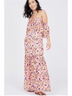 Catherine Malandrino Pink Floral, flowy Strapless Maxi Dress